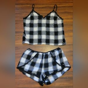 Black & White Plaid Lace-Trim Sleep Cami and Shorts Set